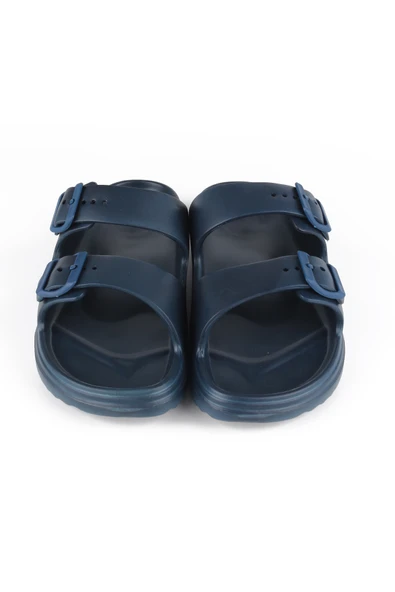 Lugmo Kaymaz Taban Ayarlanabilir Çift Tokalı Erkek Masaj Tabanlı Hafif Terlik Lacivert - Resim 5