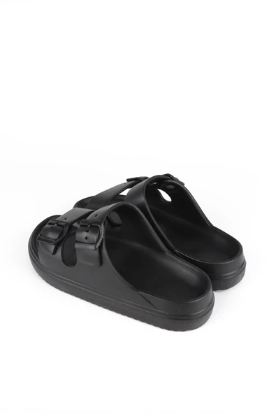 Lugmo Kaymaz Taban Ayarlanabilir Çift Tokalı Erkek Masaj Tabanlı Hafif Terlik Siyah - Resim 3