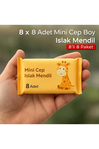 ARVALE 64 Adet ( 8 Paket ) Taşınabilir Mini Islak Mendil Taşınabilir Cep Çanta Seyahat Kamp Bebek Temizlik
