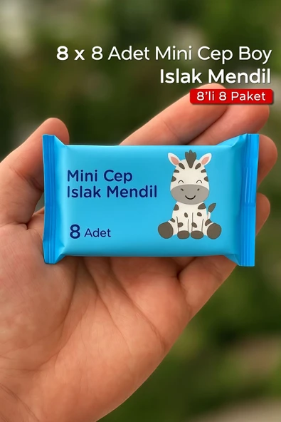 ARVALE 64 Adet ( 8 Paket ) Taşınabilir Mini Islak Mendil Taşınabilir Cep Çanta Seyahat Kamp Bebek Temizlik