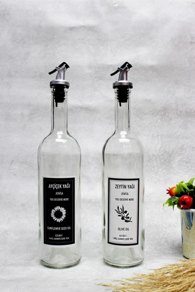 Jenisa 2'li 750 Ml Zeytinyağı Sıvıyağ Şişesi Cam Yağdanlık Akıtıcılı Yağlık 750ml