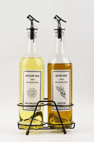 Jenisa 2 Adet Şeffaf 750 Ml Etiketli Akıtmaz Yağdanlık Yağlık Ve Siyah Kısa Stant ürün görseli 1