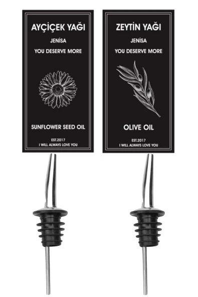 Jenisa 750 ml 2'li Yağlık Seti  Çelik Akıtmaz Tıpalı Standlı Şeffaf Cam Yağdanlık - Siyah - Resim 3