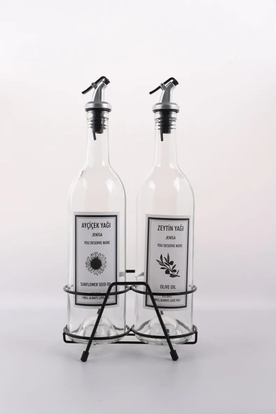 Jenisa 2 Adet Şeffaf 750 Ml Etiketli Akıtmaz Yağdanlık Yağlık Ve Siyah Kısa Stant - Resim 2