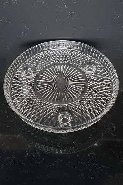 Jenisa Ayaklı Kristal Gövde Cam Lulu Sunum Tepsi Kase Çanak - 3