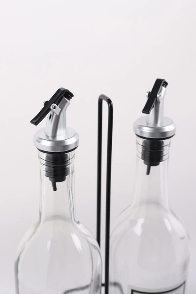 Jenisa 2 Adet Şeffaf Dibi Çukur 750 Ml Etiketli Yağlık Ve Siyah Stant - 2