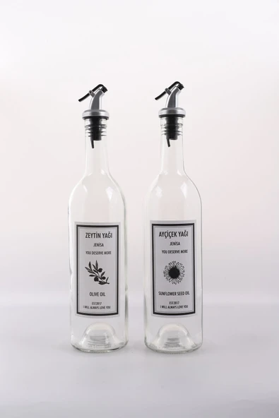Jenisa Dibi Çukur Şeffaf Cam Şişe 2'li 750 ml Zeytinyağı Sıvıyağ Şişesi Yağdanlık Yağlık - Resim 2