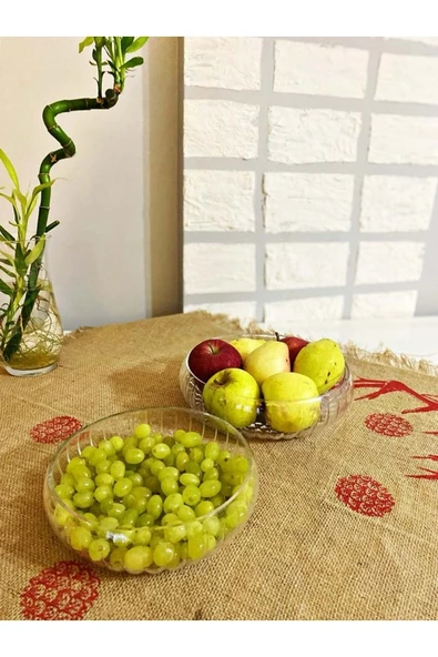 Jenisa El Yapımı Cam Linea Gövde Sunum Çanak İki Boy Büyük Ve Küçük Set - 4