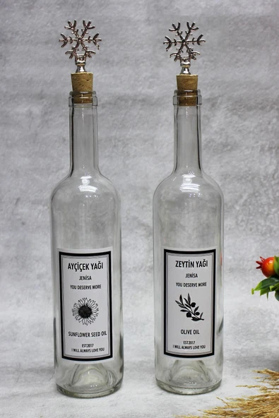 Jenisa 2 Adet Gümüş Kar Tanesi Mantar Tıpalı Yağdanlık Yağlık Etiketli Yağlık 750ml ürün görseli 1