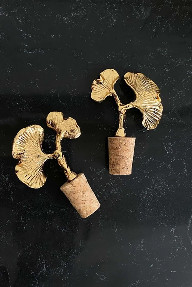 Jenisa 2 Adet Altın Renk Ginkgo Figürli Mantar Tıpa Yağdanlık Tıpası Şarap Şişe Tıpası