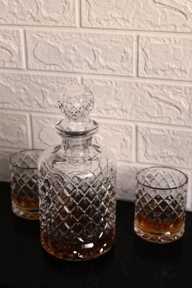 Jenisa El Yapımı Model Lüx Karaf Viski Şişe 2 Bardaklı Set