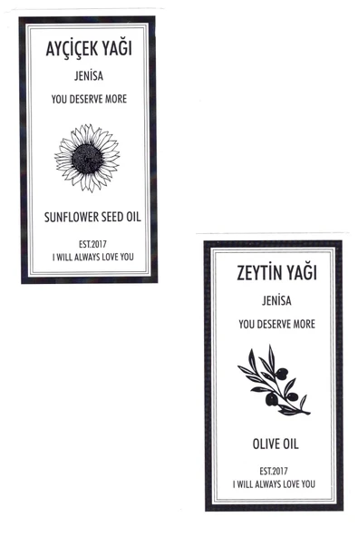 Jenisa 2 Adet Yağdanlık Yağlık Sticker Ayçiçek Zeytinyağı Siyah Beyaz Etiket