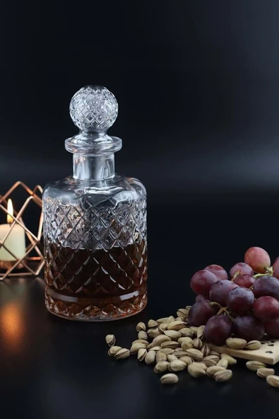 Jenisa El Yapımı Kafes Karaf Cam Viski Ve Meşrubat Şişesi 12x26 Cm - 2