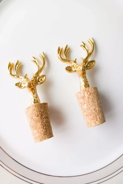 Jenisa Altın Geyik Figür Mantarlı Tıpa 2 Adet