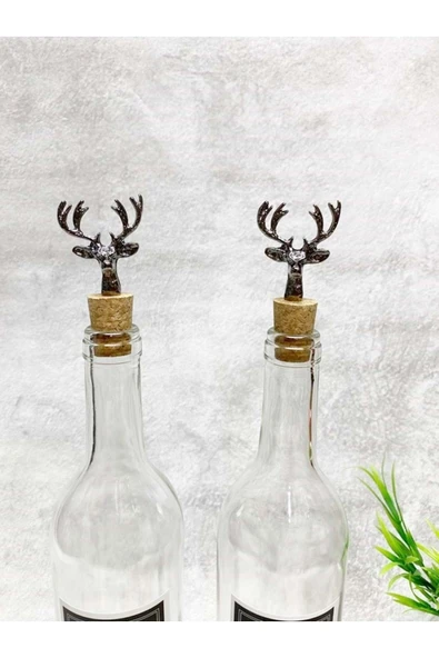 Jenisa Şeffaf Cam Şişe Siyah Etiketli Siyah Geyik Mantar Tıpalı 2li 750 Ml Yağdanlık - Resim 2