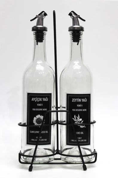Jenisa 2 Adet Şeffaf Dibi Çukur 750 Ml Etiketli Yağlık Ve Siyah Stant