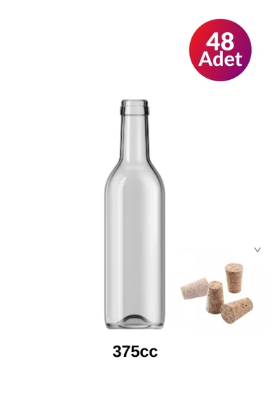 Jenisa 375cc Şeffaf Şişe Mantar Kapak Cam Şişe Boş Şişe Likit Şişesi Yağ Şişesi 48 Adet ürün görseli 1