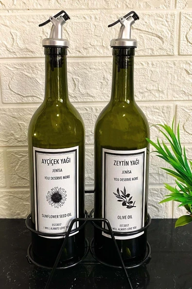 Jenisa Paslanmaz Demir Stantlı 2'li 750 Ml Damlatmaz Başlıklı Yağdanlık Amber Cam Yağlık - 2