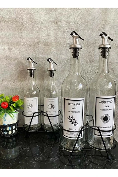 Jenisa 2li Standlı 750 Ml Yağlık 2li 375 Ml Sirkelik Limonluk Mutfak Yağlık Set - Resim 2