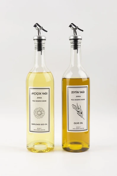 Jenisa Dibi Çukur Şeffaf Cam Şişe 2'li 750 ml Zeytinyağı Sıvıyağ Şişesi Yağdanlık Yağlık ürün görseli 1