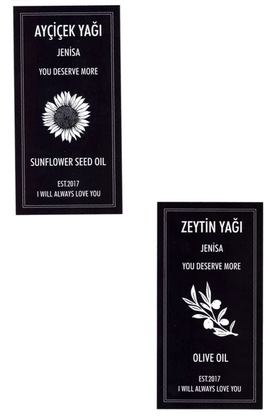Jenisa 2 Adet Yağdanlık Yağlık Sticker Ayçiçek Zeytinyağı Siyah Beyaz Etiket