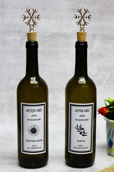 Jenisa 2 Adet Gümüş Kar Tanesi Mantar Tıpalı Yağdanlık Yağlık Etiketli Yağlık 750ml