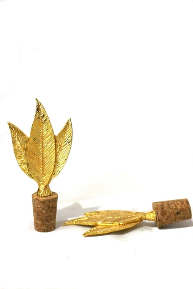 Jenisa Altın 3 Yaprak Figürlü 2 Adet Mantar Tıpa - Şarap Yağdanlık Şişe - 2