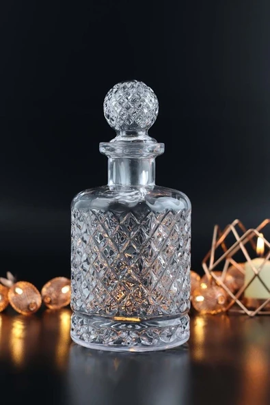 Jenisa El Yapımı Kafes Karaf Cam Viski Ve Meşrubat Şişesi 12x26 Cm