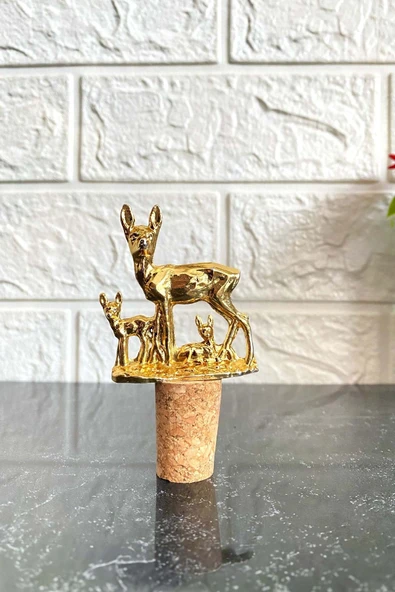 Jenisa 2 Adet Altın Renk Geyik Ailesi Figürli Mantar Tıpa Yağdanlık Tıpası Şarap Şişe Tıpası
