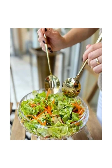 Jenisa El Yapımı Cam Büyük Salata Kasesi Linea Gövde Sunum Çanak 24x6.5 Cm - 3