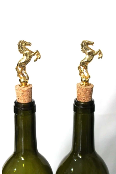 Jenisa Altın Şahlanan At Figürlü 2 Adet Mantar Tıpa - Şarap Yağdanlık Şişe