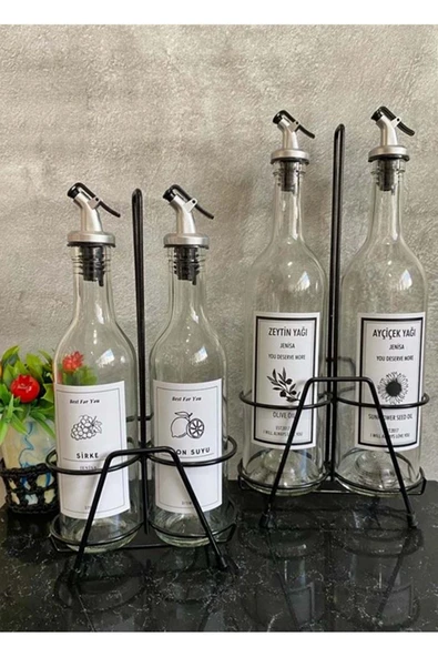 Jenisa 2li Standlı 750 Ml Yağlık 2li 375 Ml Sirkelik Limonluk Mutfak Yağlık Set - Resim 3