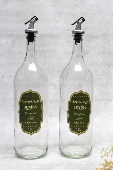 Jenisa 2 Adet Akıtmaz Şeffaf Cam 1500ml Etiketli Yağlık Yağdanlık ürün görseli 1