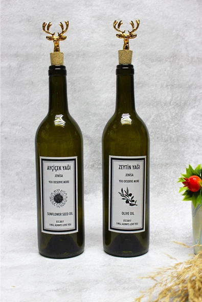 Jenisa 2 Adet Geyik Mantar Tıpalı 750 ml Cam Yağlık