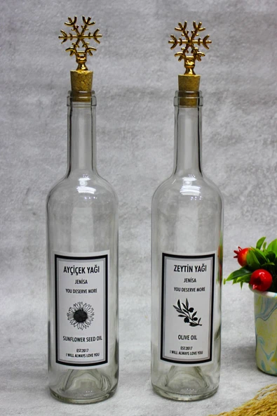 Jenisa 2 Adet Altın Kar Tanesi Mantar Tıpalı Yağdanlık Yağlık Etiketli Yağlık 750ml ürün görseli 1