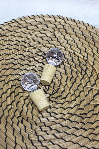 Jenisa 2 Adet Şeffaf Dibi Çukur 750 Ml Etiketli Yuvarlak Elmas Mantar Tıpalı Yağlık Yağdanlık - 2