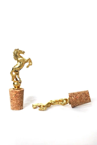 Jenisa Altın Şahlanan At Figürlü 2 Adet Mantar Tıpa - Şarap Yağdanlık Şişe - 2