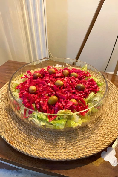 Jenisa El Yapımı Cam Büyük Salata Kasesi Linea Gövde Sunum Çanak 24x6.5 Cm