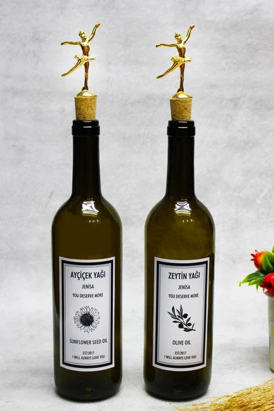 Jenisa 2 Adet Altın Balerin Figürlü Mantar Tıpalı Yağdanlık Yağlık Etiketli Yağlık 750ml