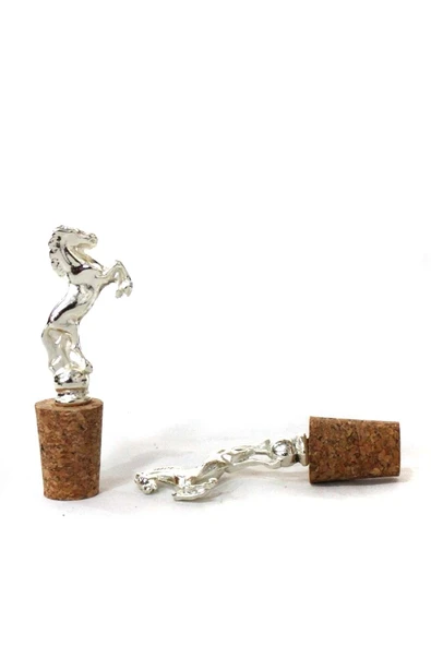 Jenisa Gümüş Şahlanan At Figürlü 2 Adet Mantar Tıpa - Şarap Yağdanlık Şişe