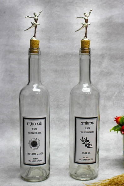 Jenisa 2 Adet Gümüş Balerin Figürlü Mantar Tıpalı Yağdanlık Yağlık Etiketli Yağlık 750ml ürün görseli 1