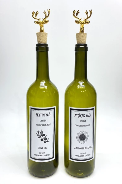 Jenisa 2 Adet Geyik Mantar Tıpalı 750 Ml Cam Yağlık