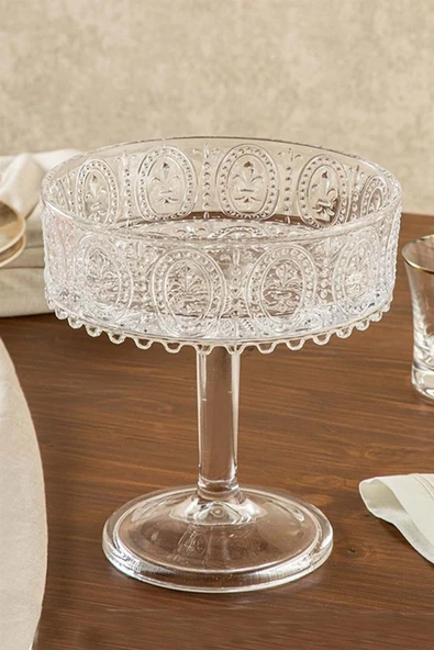 Jenisa El Yapımı Şeffaf Cam Yuvarlak Ayaklı Sunum Kasesı Sunumluk 19x25 Cm - 2