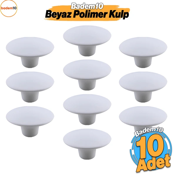 Bohem Beyaz Geniş Mantar Kulp Düğme 10 ADET Mobilya Dolabı Çekmece Mutfak Dolap Kulpu Kulbu Plastik