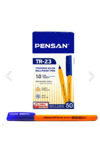 Tükenmez Kalem Üçgen Mavi Tr-23 "50 Adet"