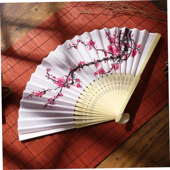 Beluga Yelpaze Bambu Kumaş Serinletici Vintage Kiraz Çiçeği Şık Dekorasyon Püsküllü Japon Yelpaze 0198