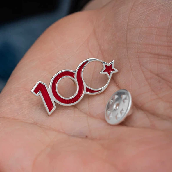 Özel Kutu ve Gümüş Bezi İle Gümüş Ay Yıldız 100.Yıl Rozet - 3