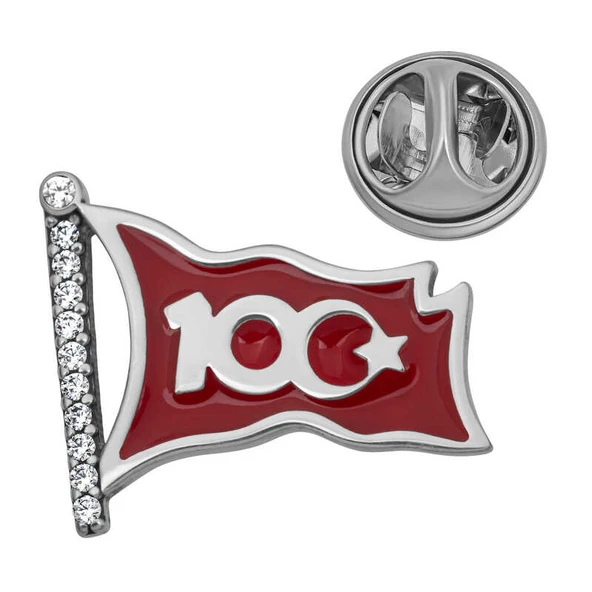 Özel Kutu ve Gümüş Bezi İle Gümüş Ay Yıldız 100.Yıl Rozet