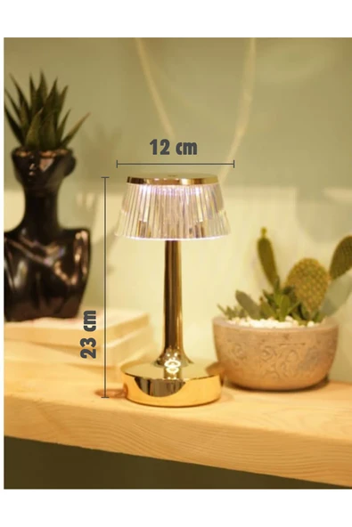 3 Işık Renkli Şarjlı Masa Lambası Dim Edilebilir Gold Metal Görünümlü Gece Lambası B80 - 3