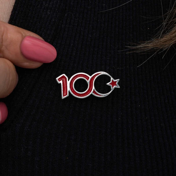Özel Kutu ve Gümüş Bezi İle Gümüş Ay Yıldız 100.Yıl Rozet - 4